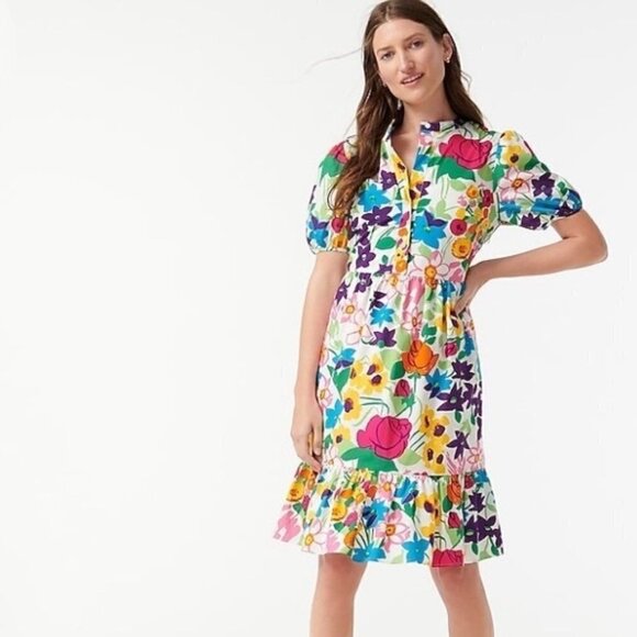 J. Crew Puff-sleeve dress in vibrant garden print - Picture 1 of 10